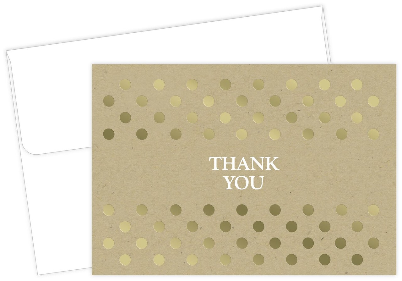 Great Papers! Thank You Note Card and White Envelope, Kraft with Gold Foil, 4.75" x 3.375"(folded), 50 count